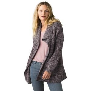 Prana Sukie Gray Textured Open Front Chunky Knit Cardigan Sz XL